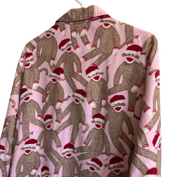 Nick & Nora Flannel Christmas Sock Monkey Sleep Shirt Nightgown, Size M - Picture 5 of 6